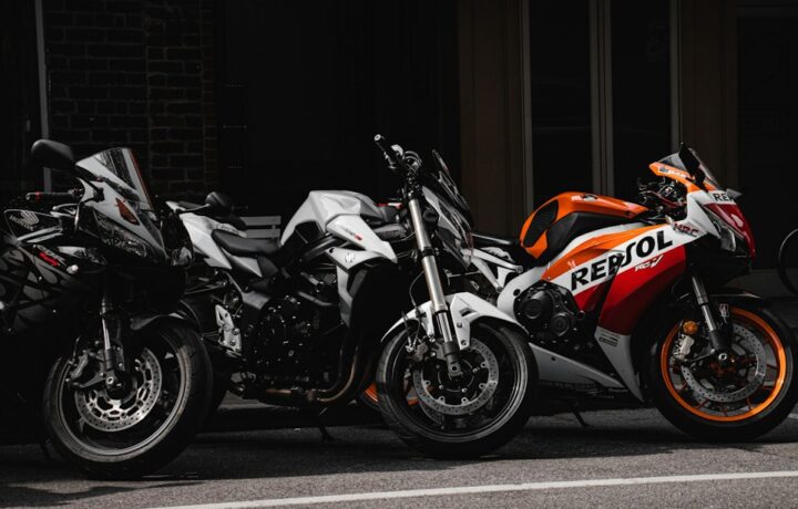 Illustrative photograph of parked motorcycles