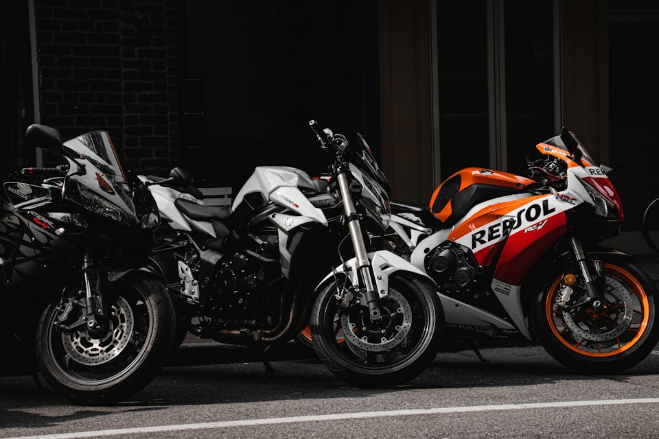 Illustrative photograph of parked motorcycles